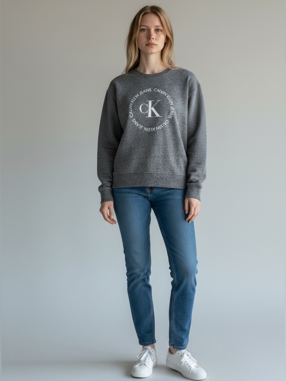Calvin Klein Jeans Grey Crewneck Graphic Sweater Large NWOT